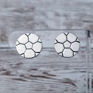 Vintage Clip On Earrings Round Silver Tone with Design